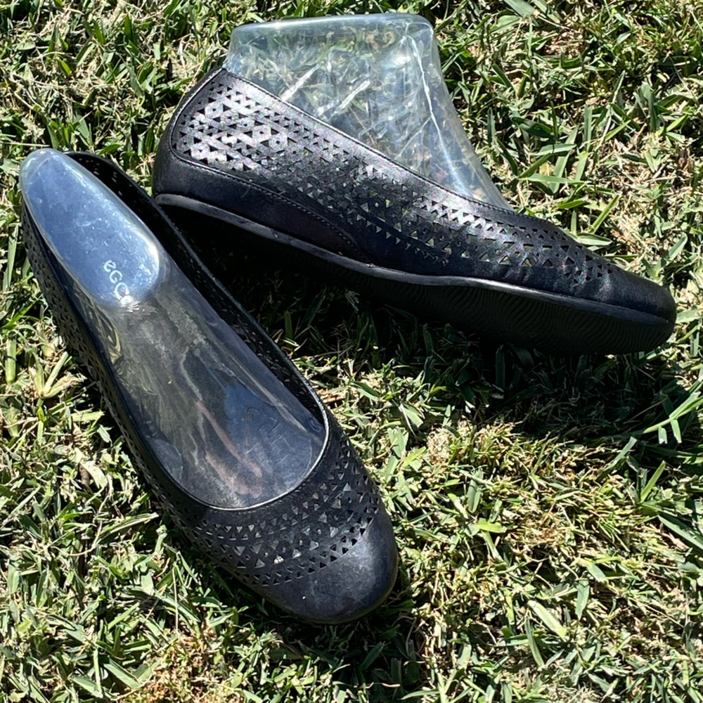 Ecco Black Laser-Cut Slip-On Ballet Flats